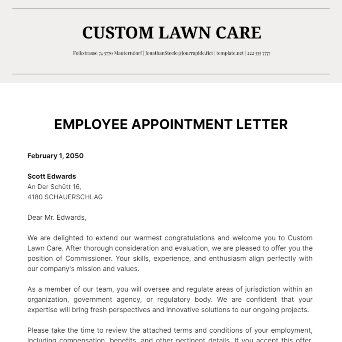 Employee Appointment Letter Template
