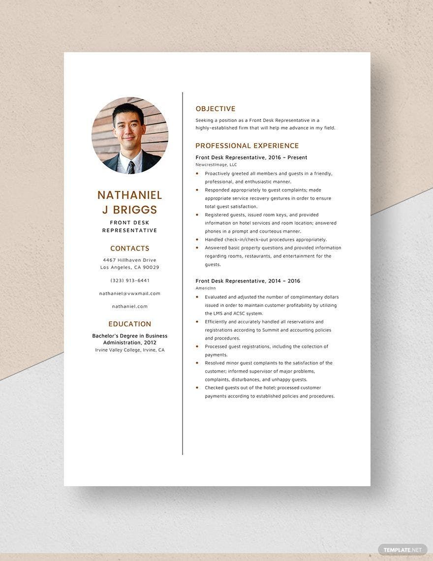 Front Desk Representative Resume in Word, Apple Pages