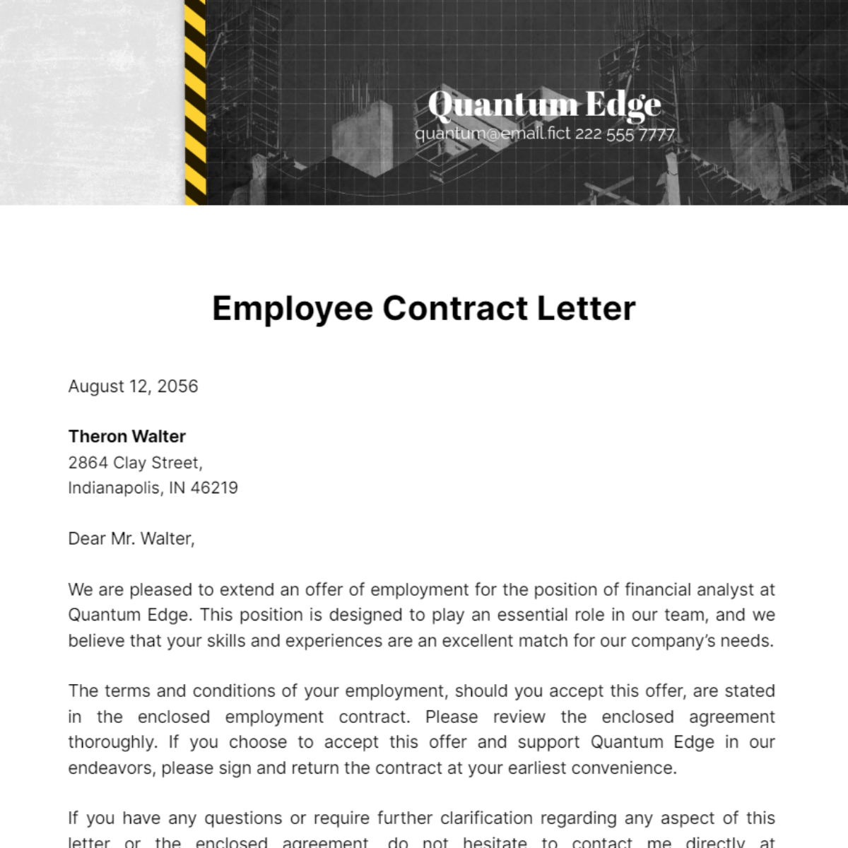 Employee Contract Letter Template