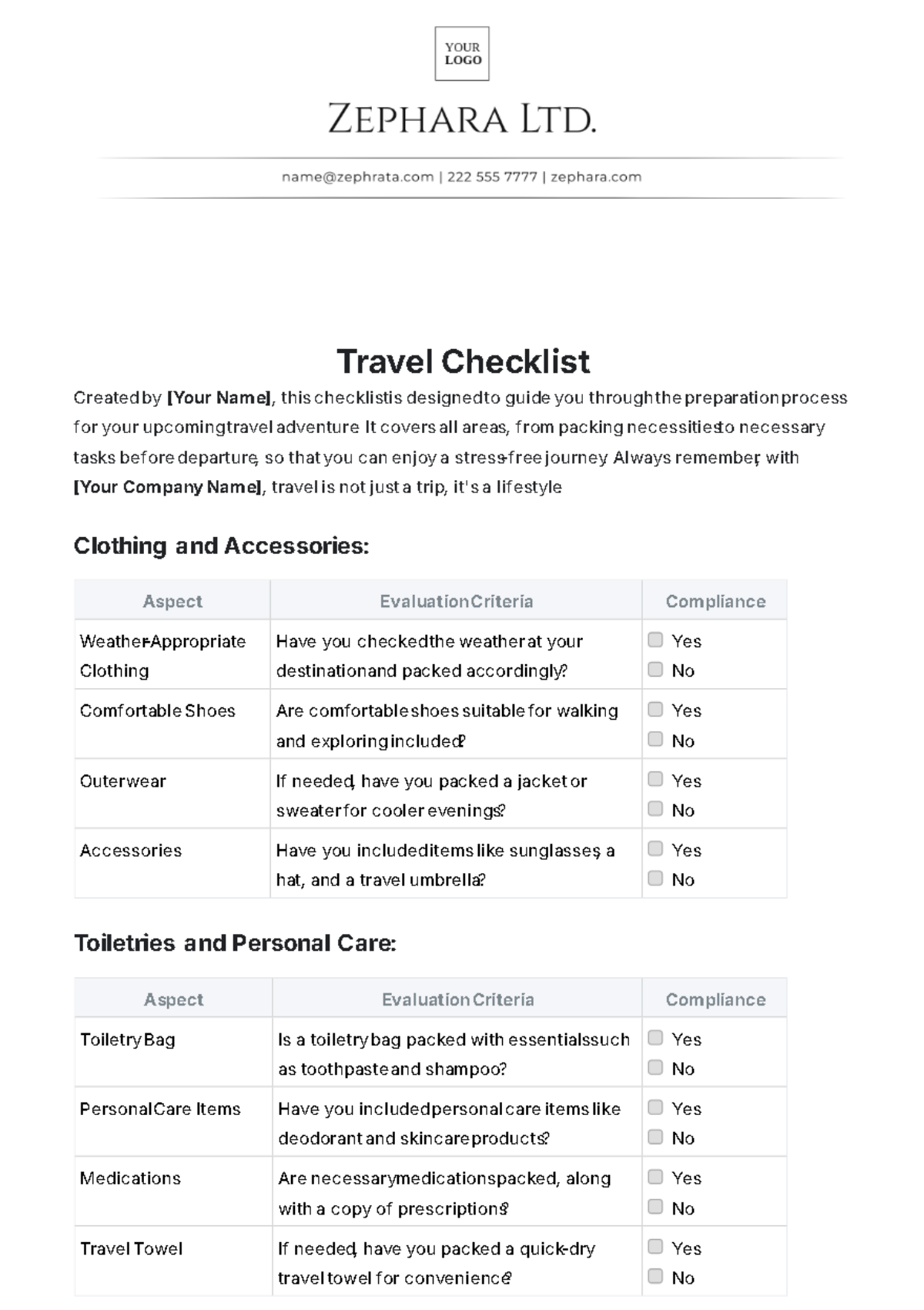 Travel Checklist Design Template