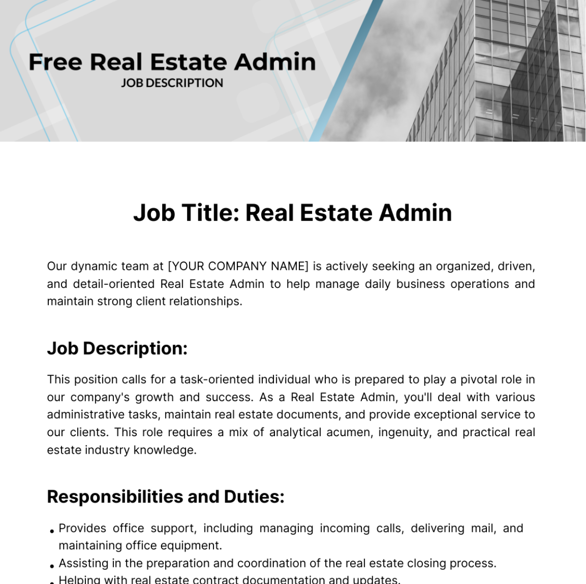 Real Estate Admin Job Description Template