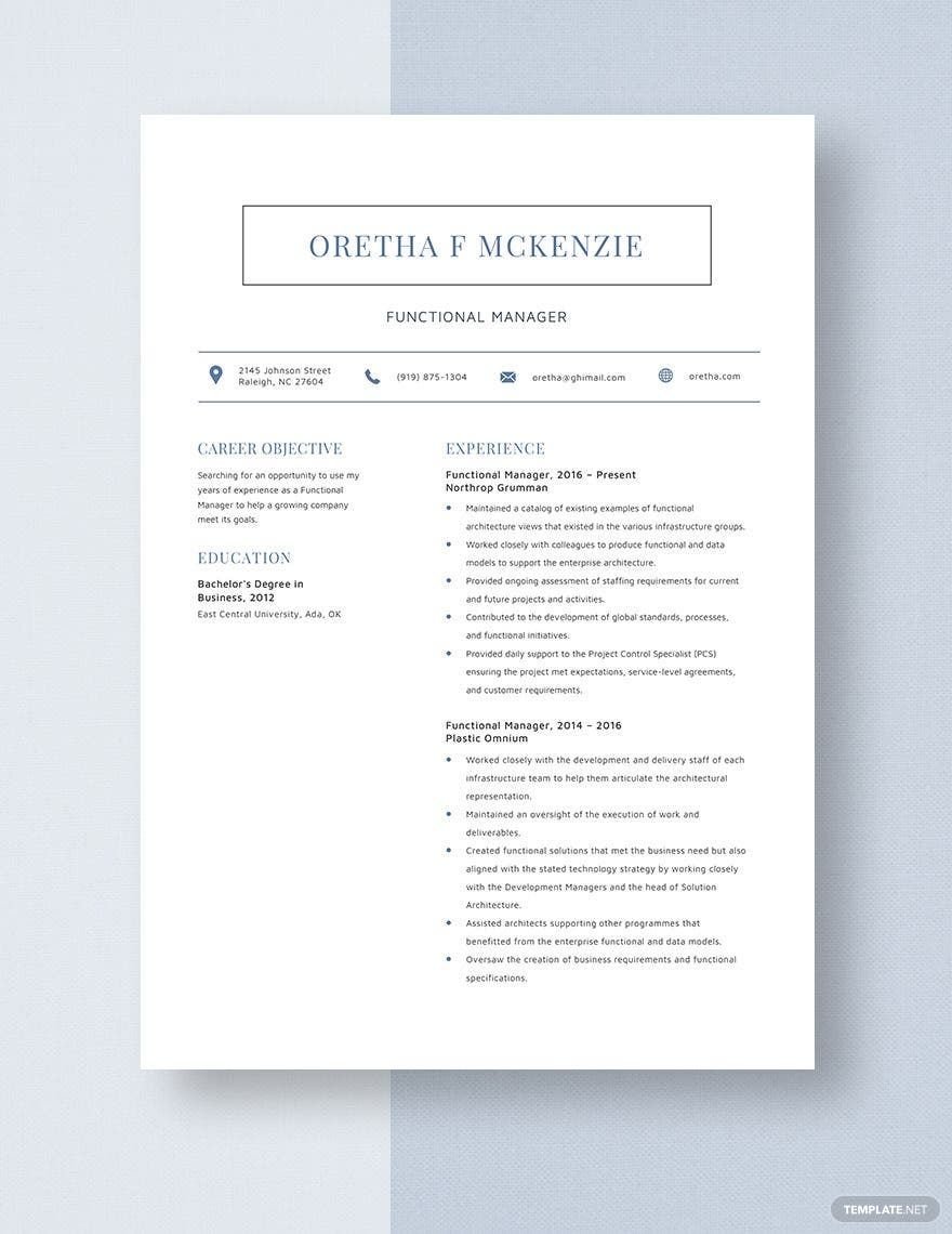 Functional Manager Resume