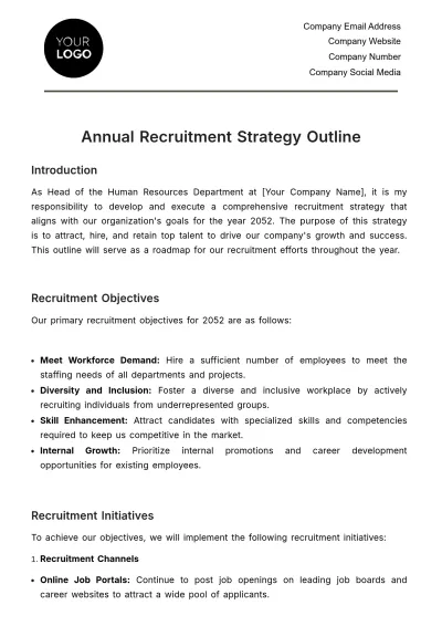 Free Annual Recruitment Strategy Outline HR Template to Edit Online
