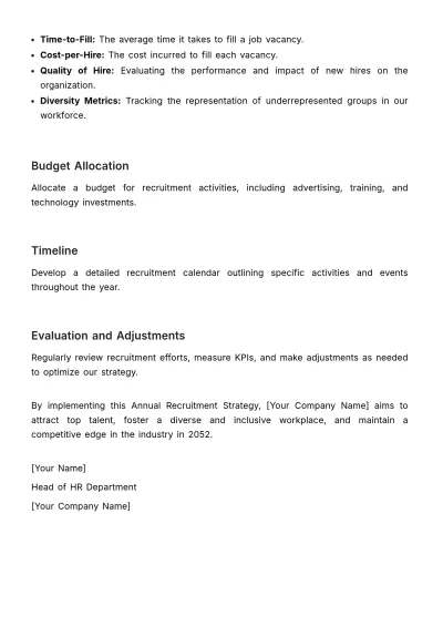Free Annual Recruitment Strategy Outline HR Template to Edit Online