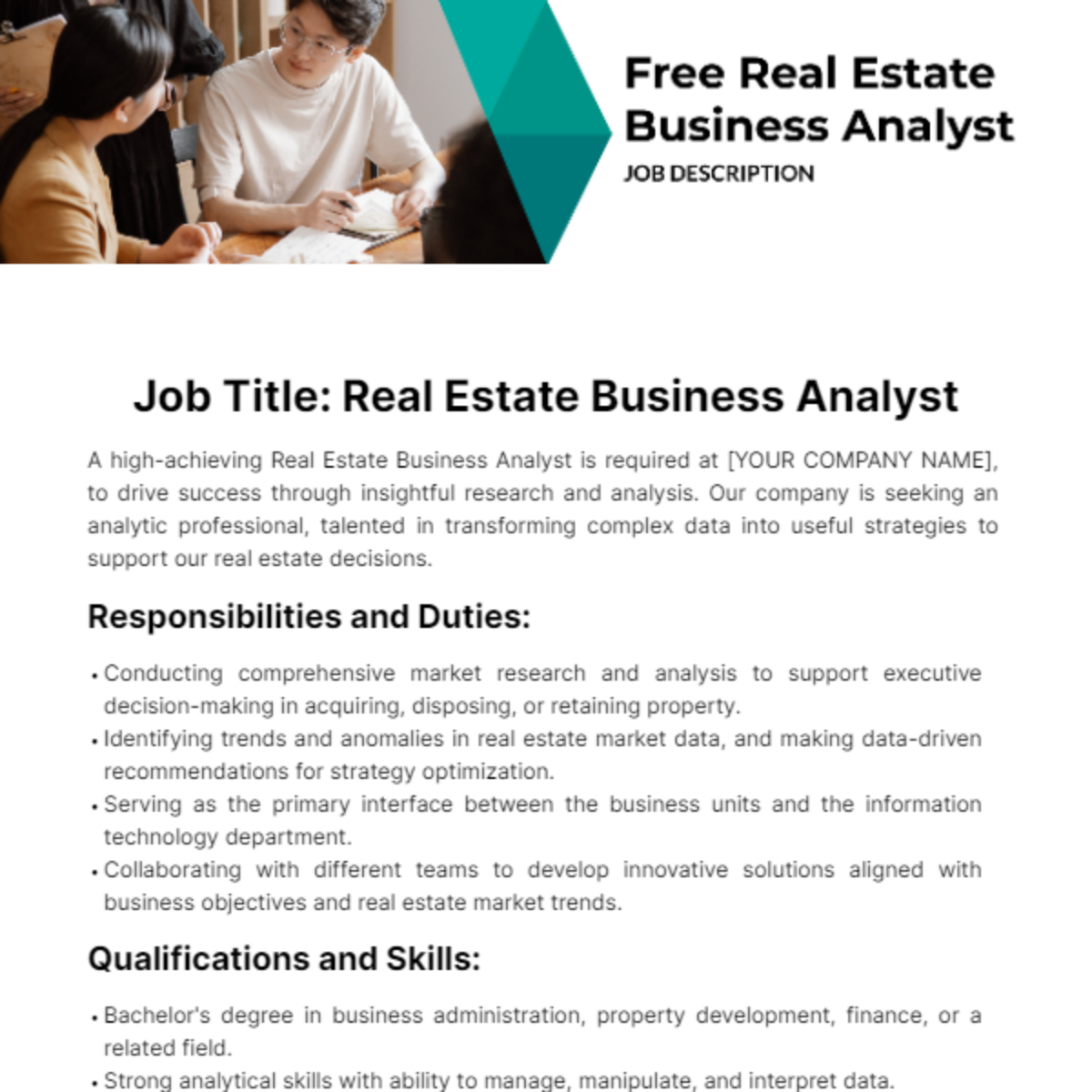 Real Estate Business Analyst Job Description Template Edit Online 