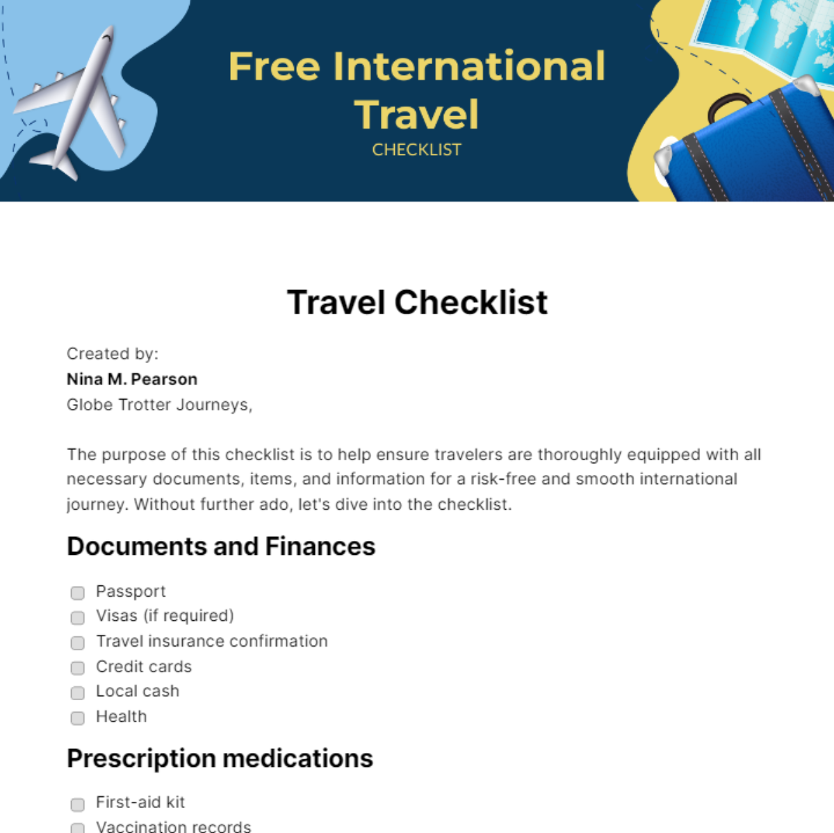 Free International Travel Checklist Edit Online & Download