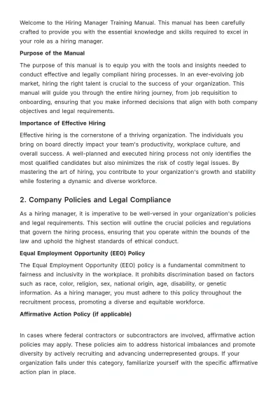 Free Hiring Manager Training Manual HR Template to Edit Online