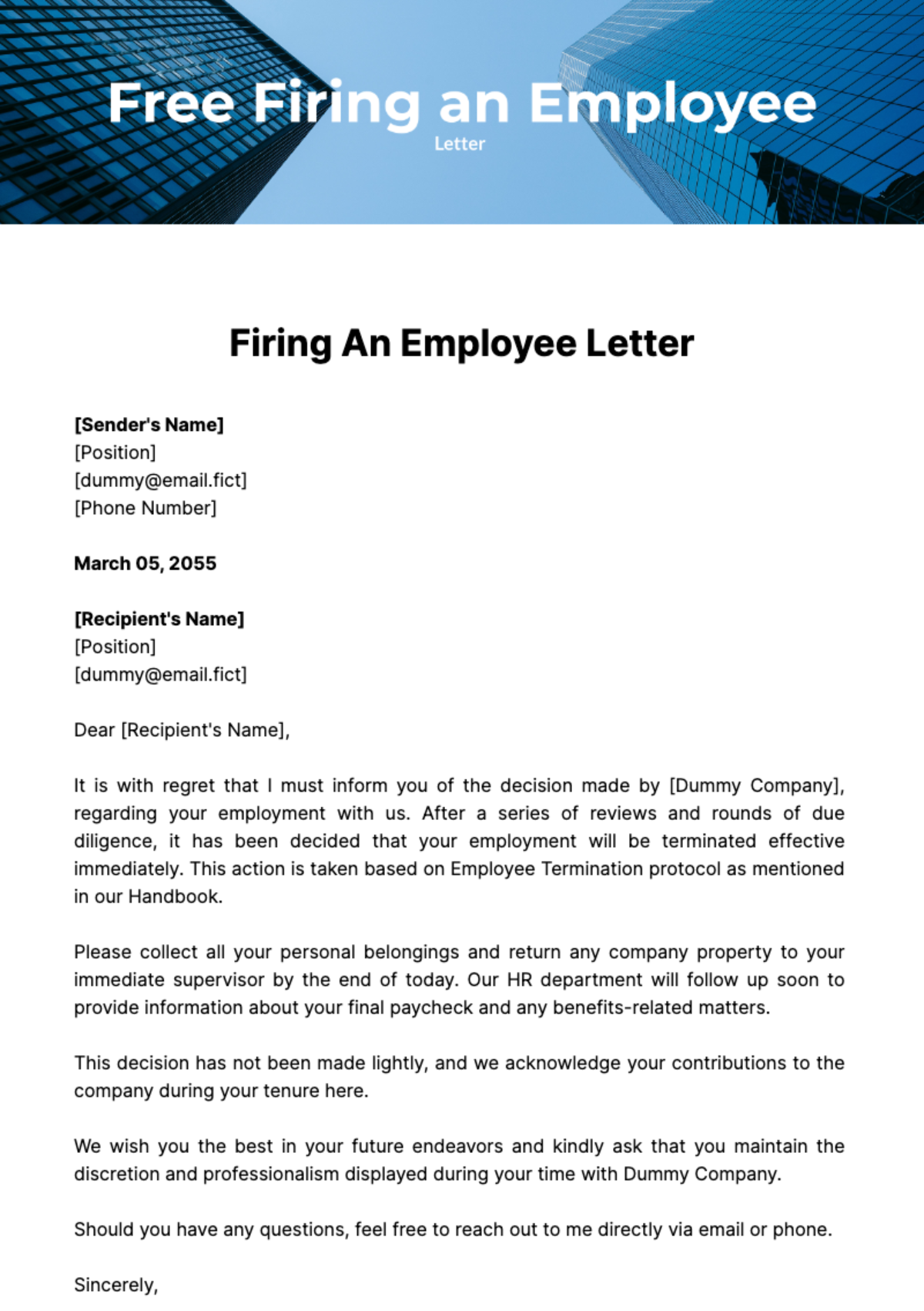 Free Firing an Employee Letter Template