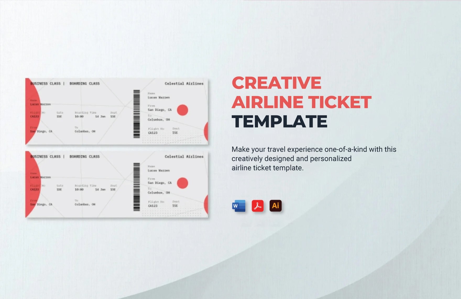 Free Creative Airline Ticket Template in Word, PDF, Illustrator