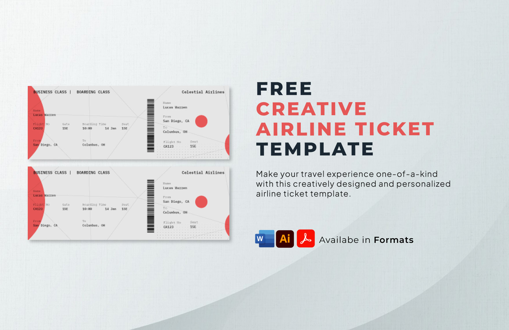 Free Creative Airline Ticket Template in Word, PDF, Illustrator