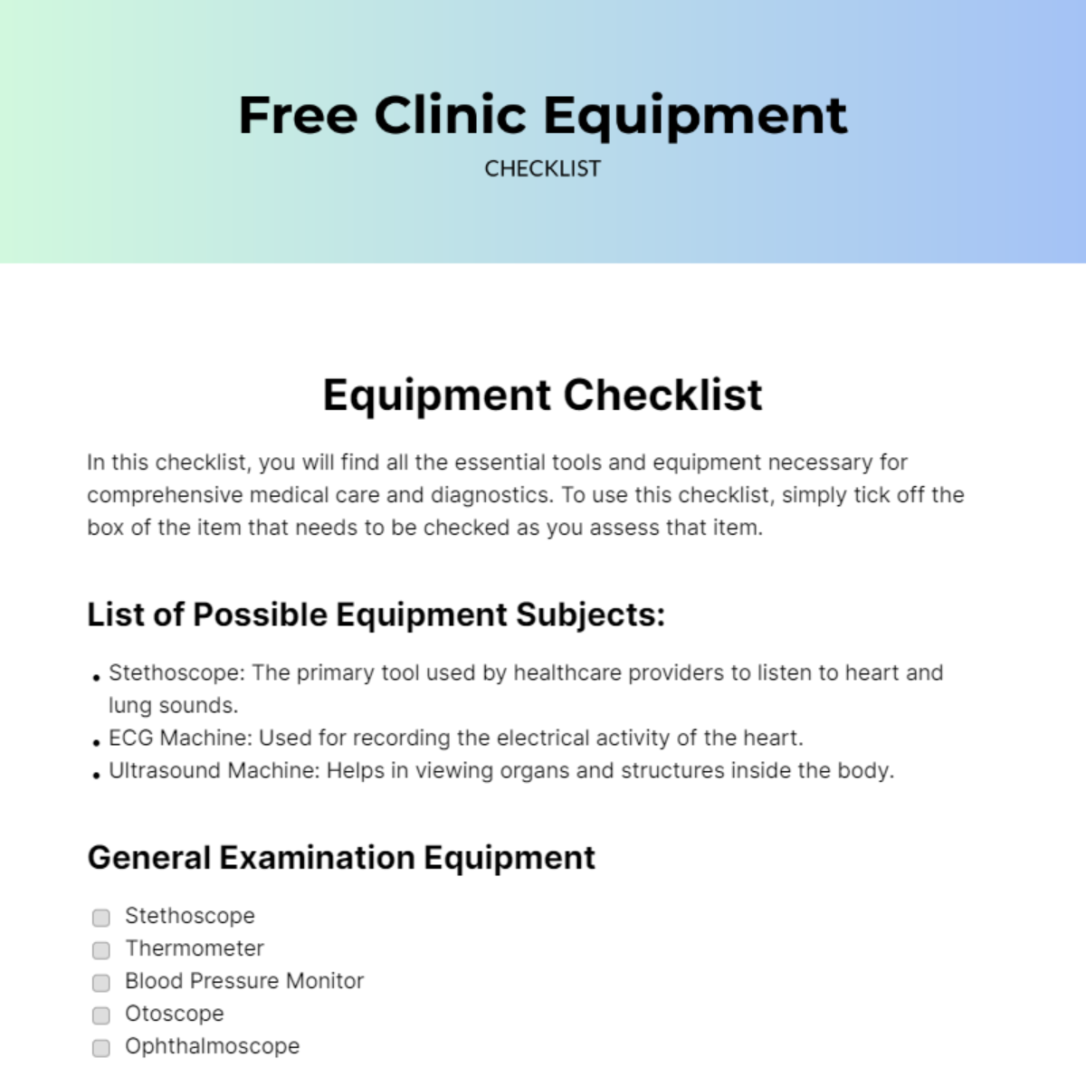 FREE Equipment Checklist Templates & Examples Edit Online & Download