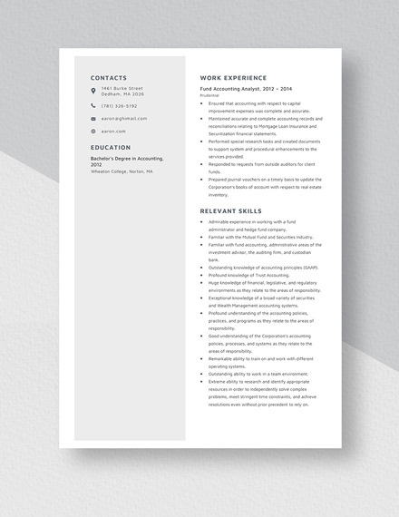 Fund Accounting Analyst Resume Template