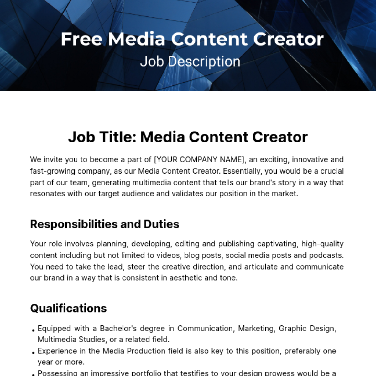 Media Content Creator Job Description Template