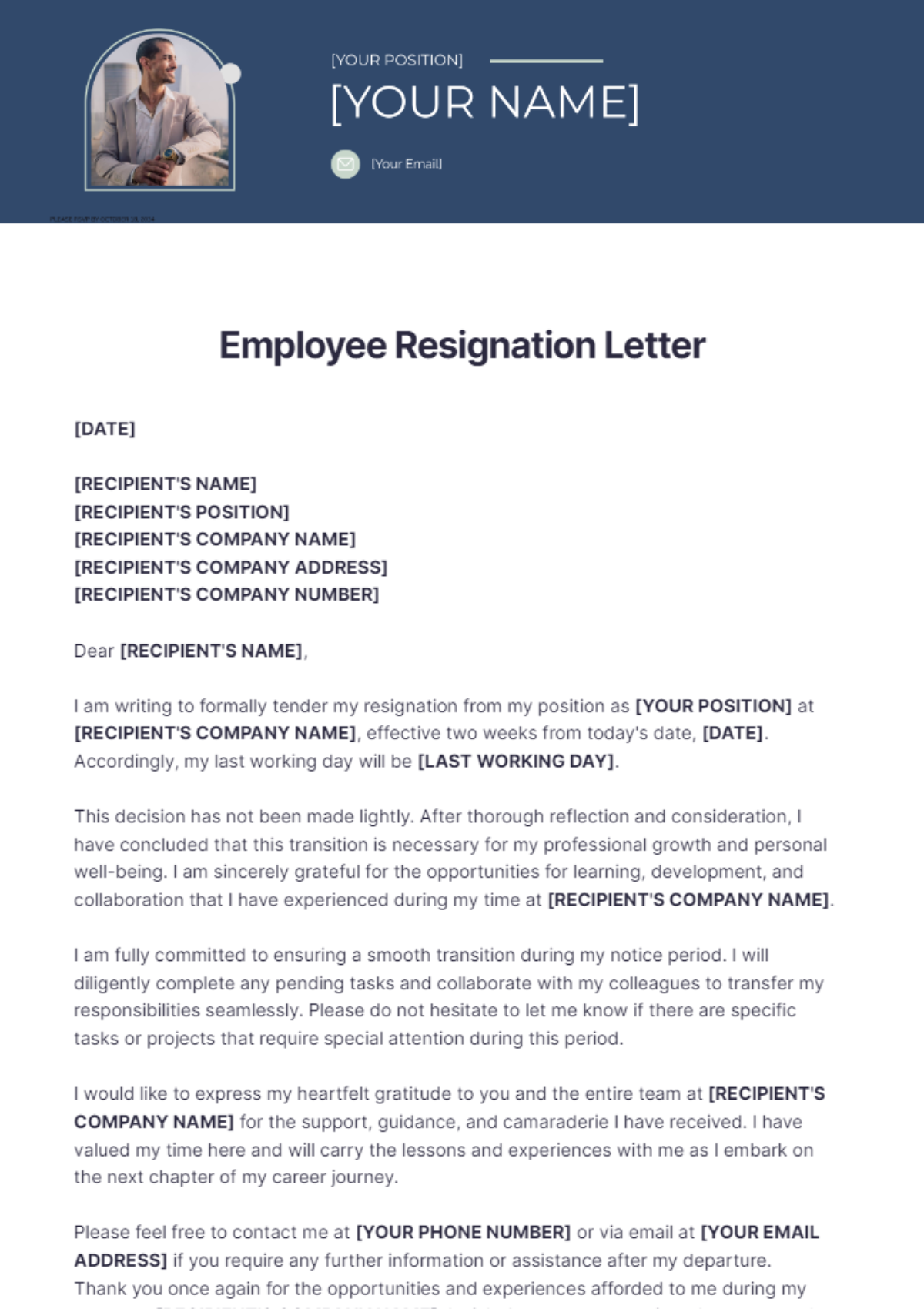 Employee Resignation Letter Template - Edit Online & Download