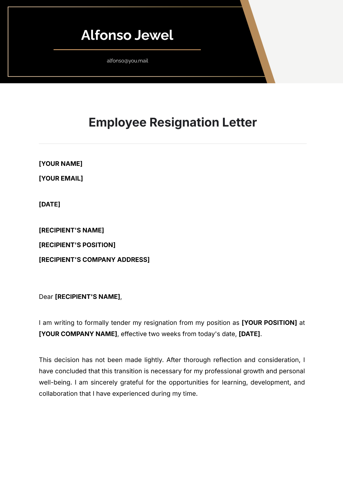 Employee Resignation Letter Template - Edit Online & Download