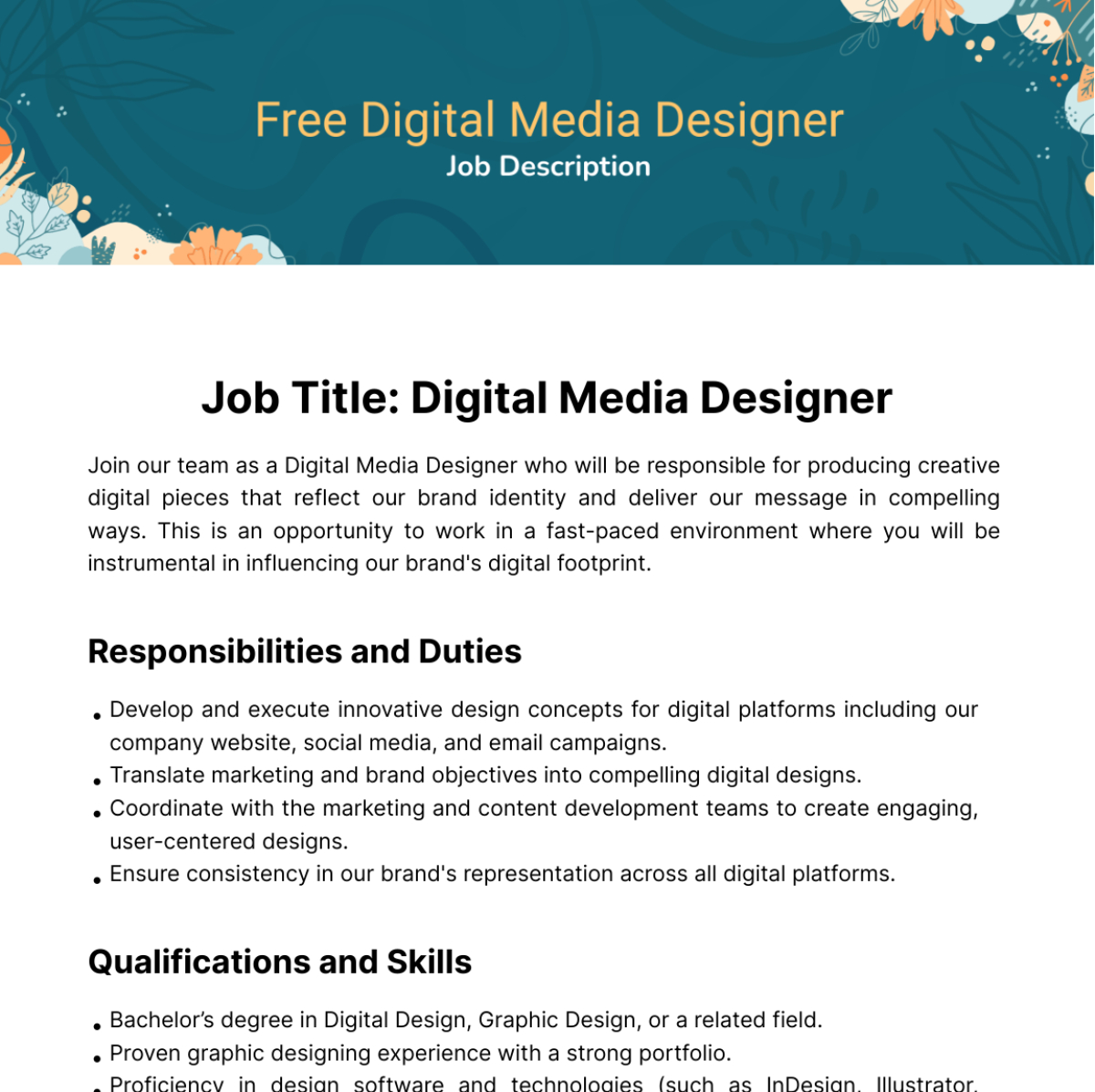 Digital Media Designer Job Description Template