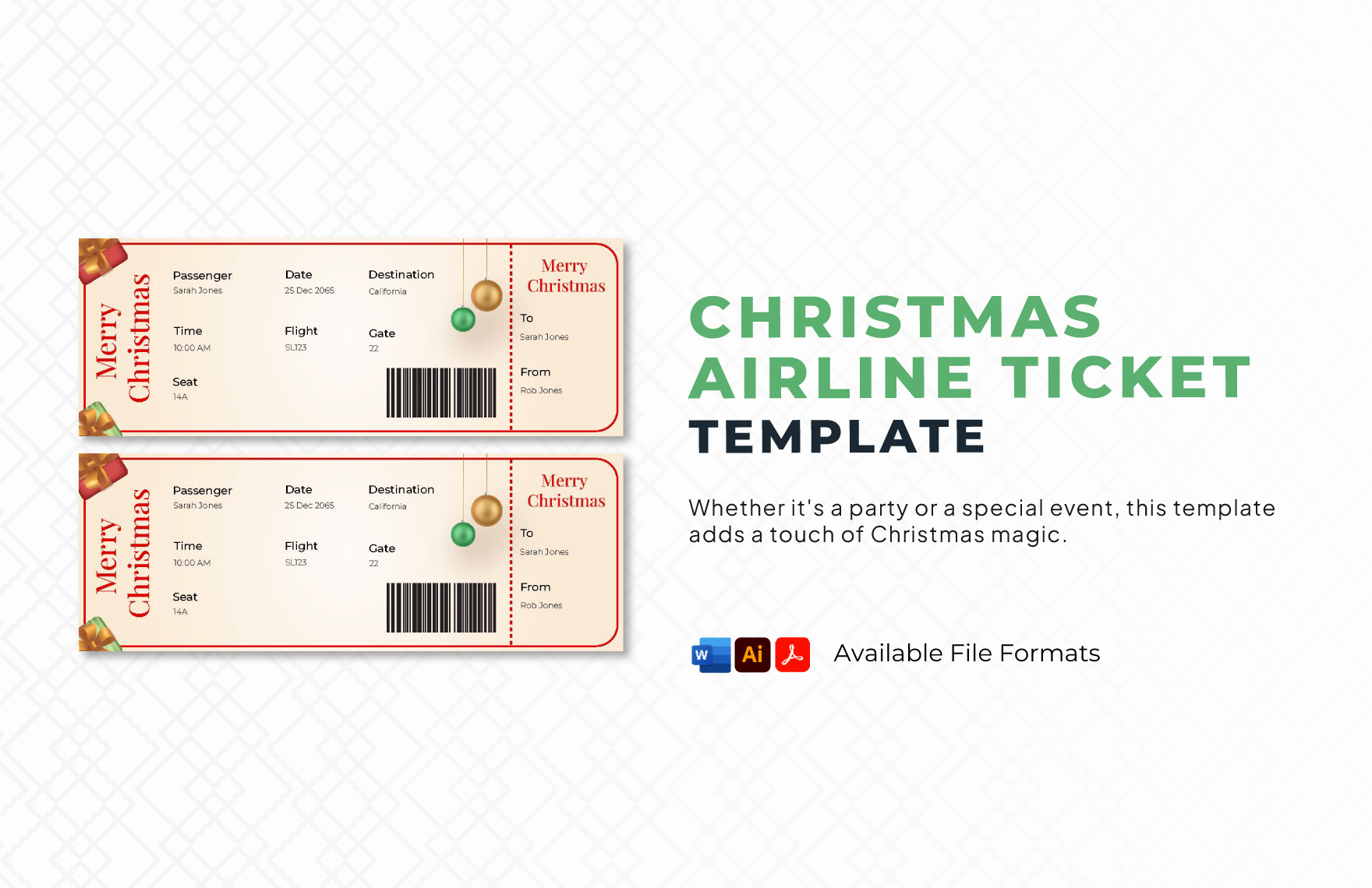 Christmas Airline Ticket Template in Word, PDF, Illustrator - Download | Template.net