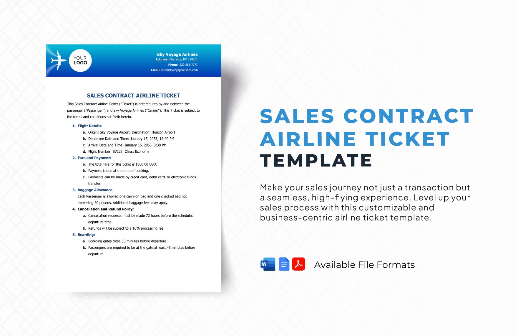 Sales Contract Airline Ticket Template