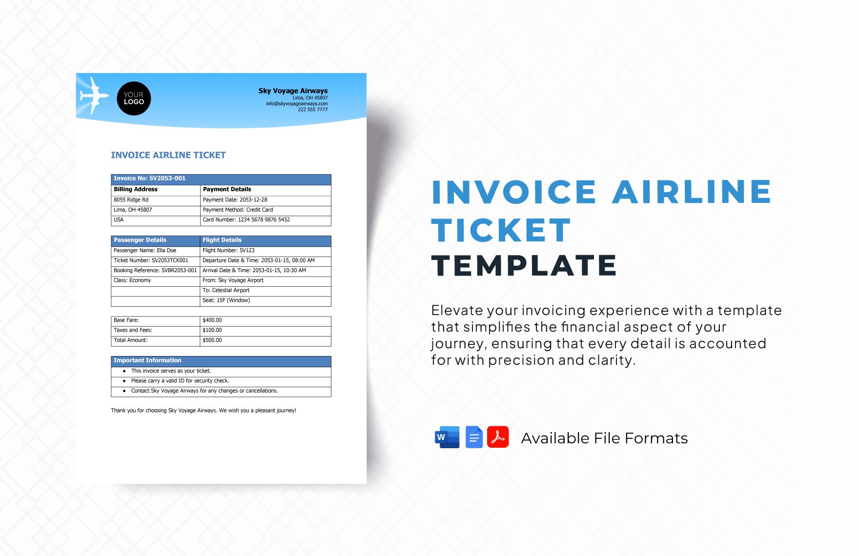 Invoice Airline Ticket Template
