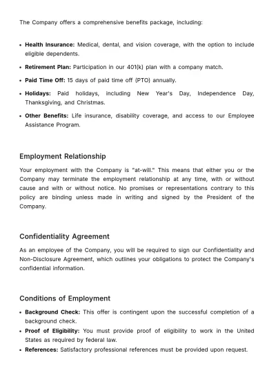 Free Offer Letter Agreement HR Template to Edit Online