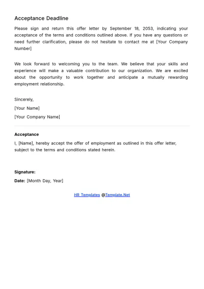 Free Offer Letter Agreement HR Template to Edit Online