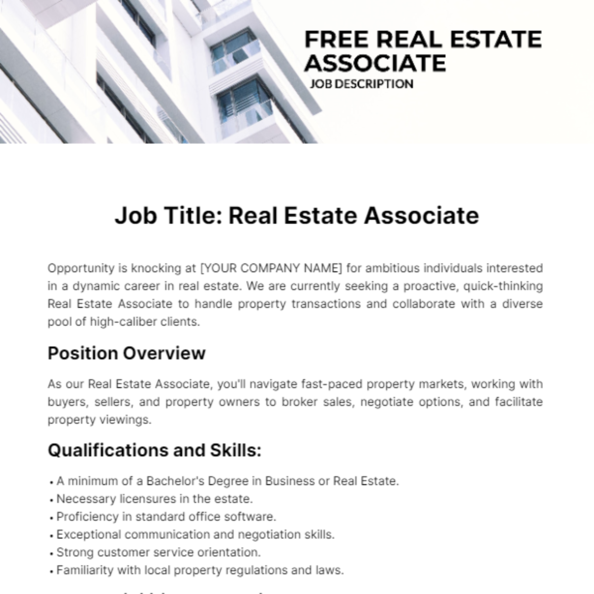 Real Estate Associate Job Description Template