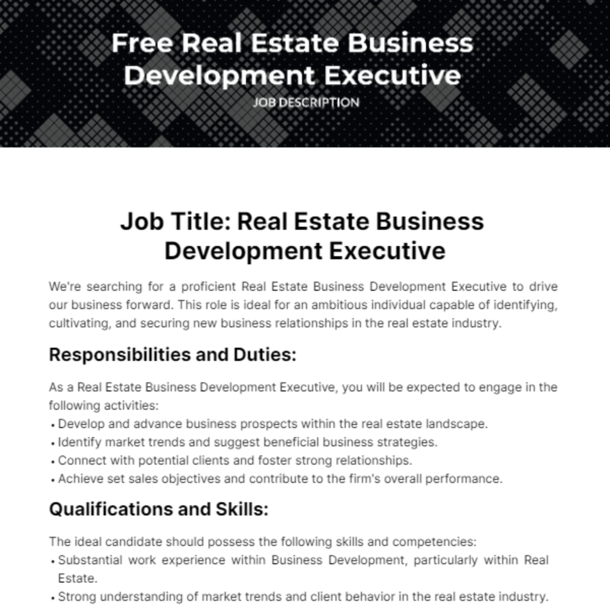 Real Estate Business Development Executive Job Description Template