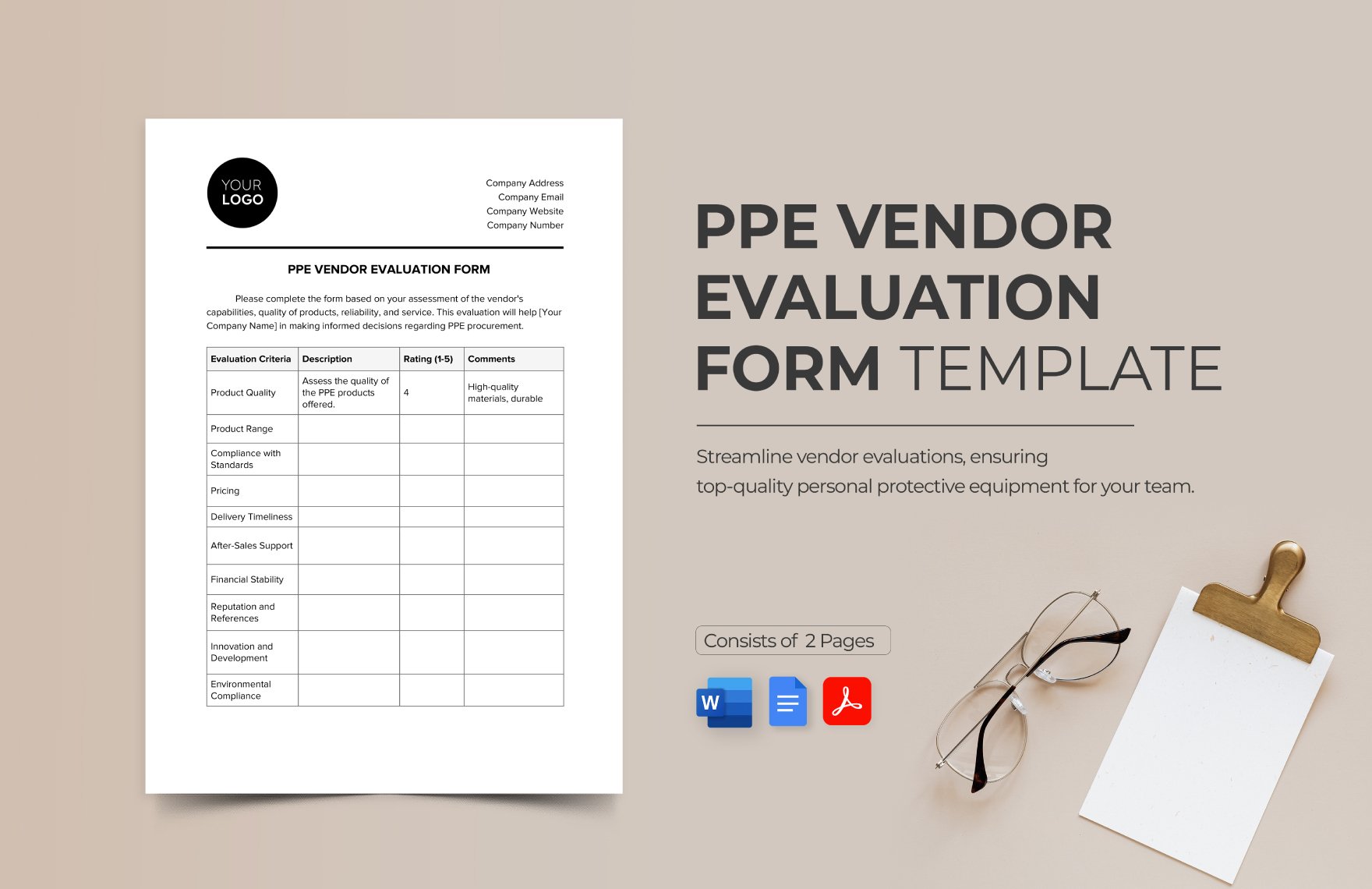 PPE Vendor Evaluation Form Template