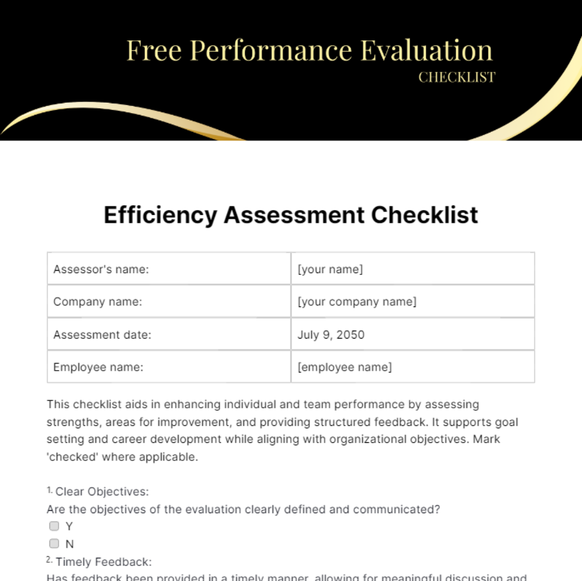 Performance Evaluation Checklist Template