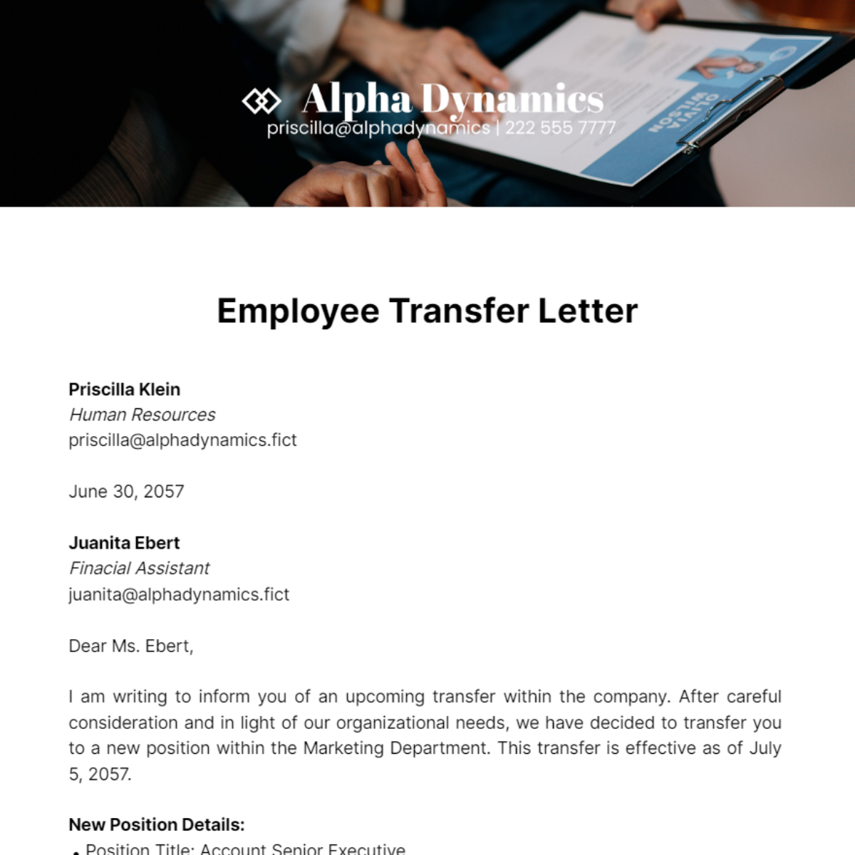 Free Employee Transfer Letter Template