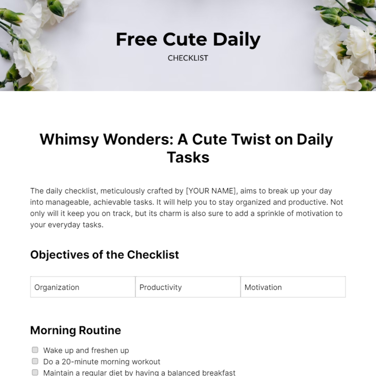 Cute Daily Checklist Template
