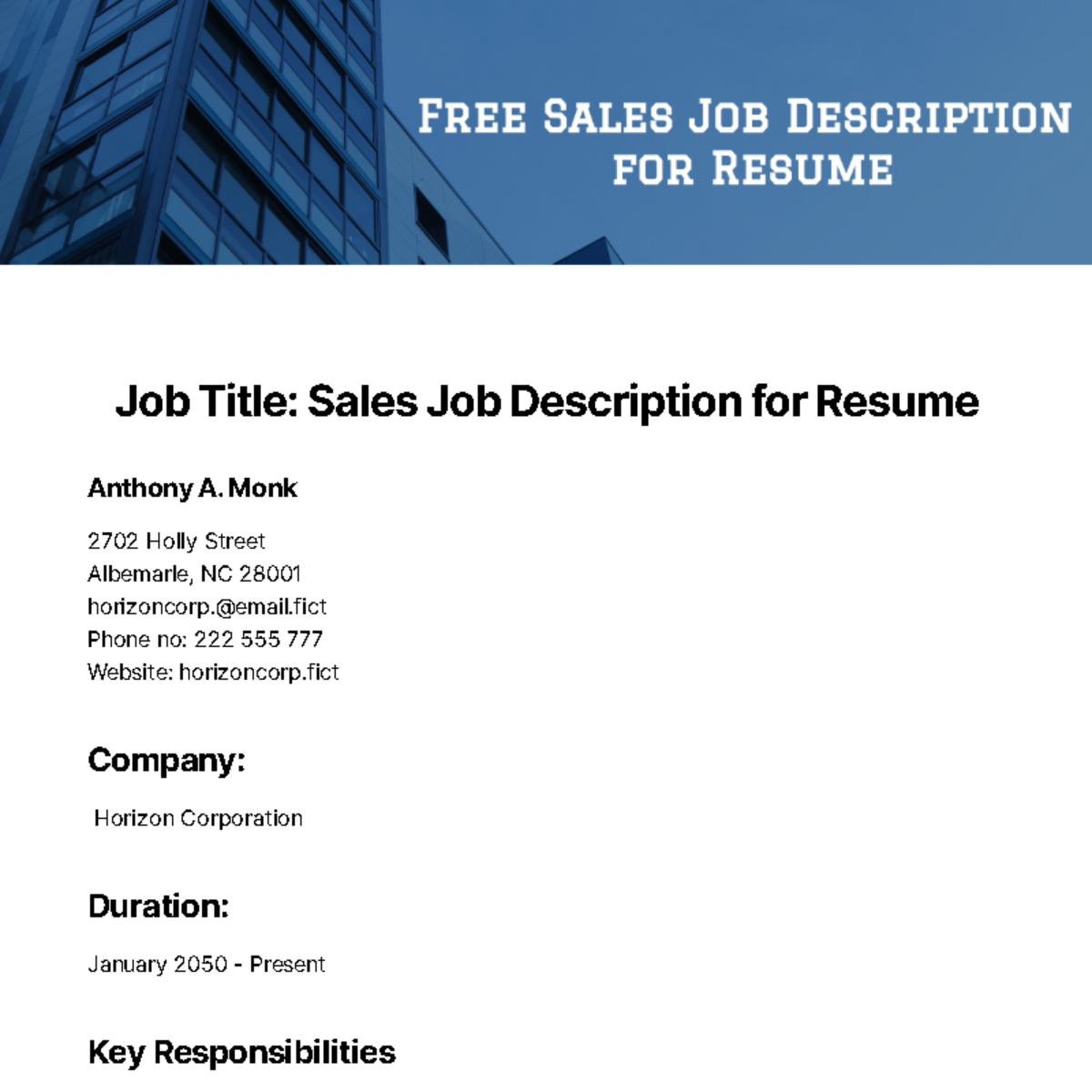 Free Sales Job Description for Resume Template