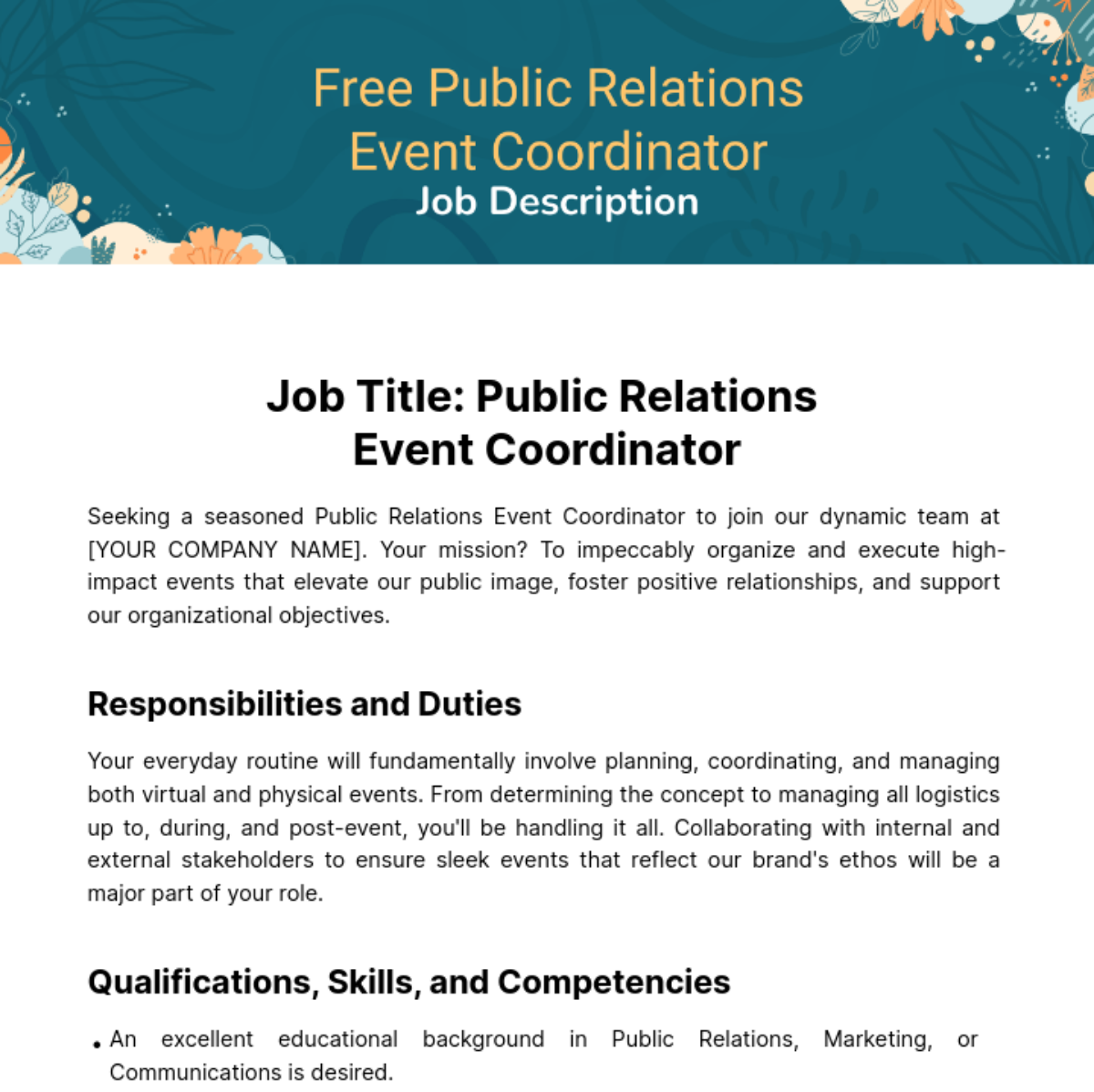 Public Relations (PR) Event Coordinator Job Description Template