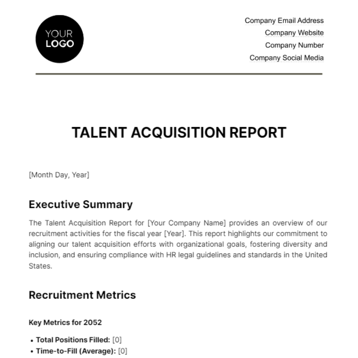 Free Talent Acquisition Report HR Template