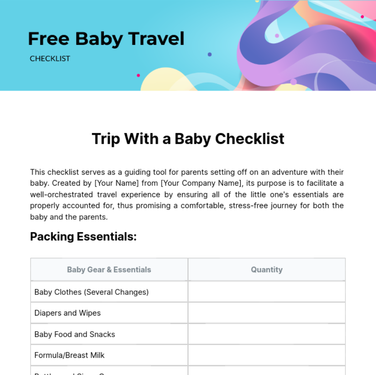 Baby Travel Checklist