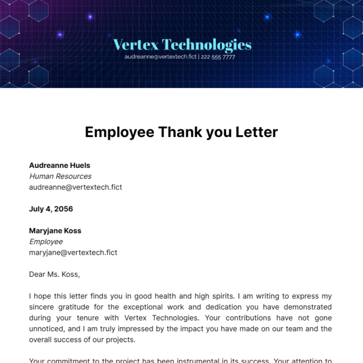 Employee Thank you Letter Template