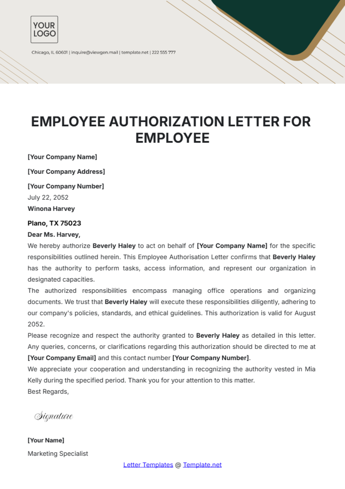 Authorization Letter for Employee Template - Edit Online & Download