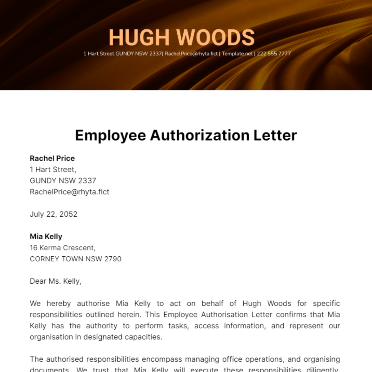 Employee Authorization Letter Template