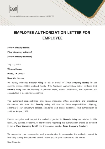 Free Authorization Letter for Employee Template to Edit Online