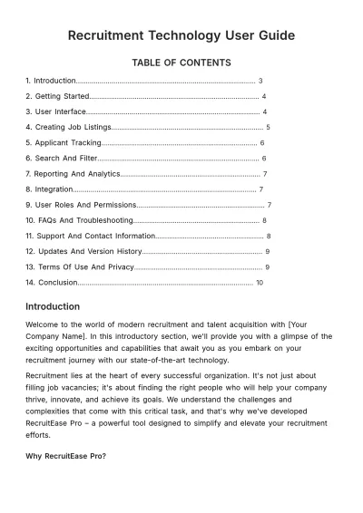 Free Recruitment Technology User Guide HR Template to Edit Online