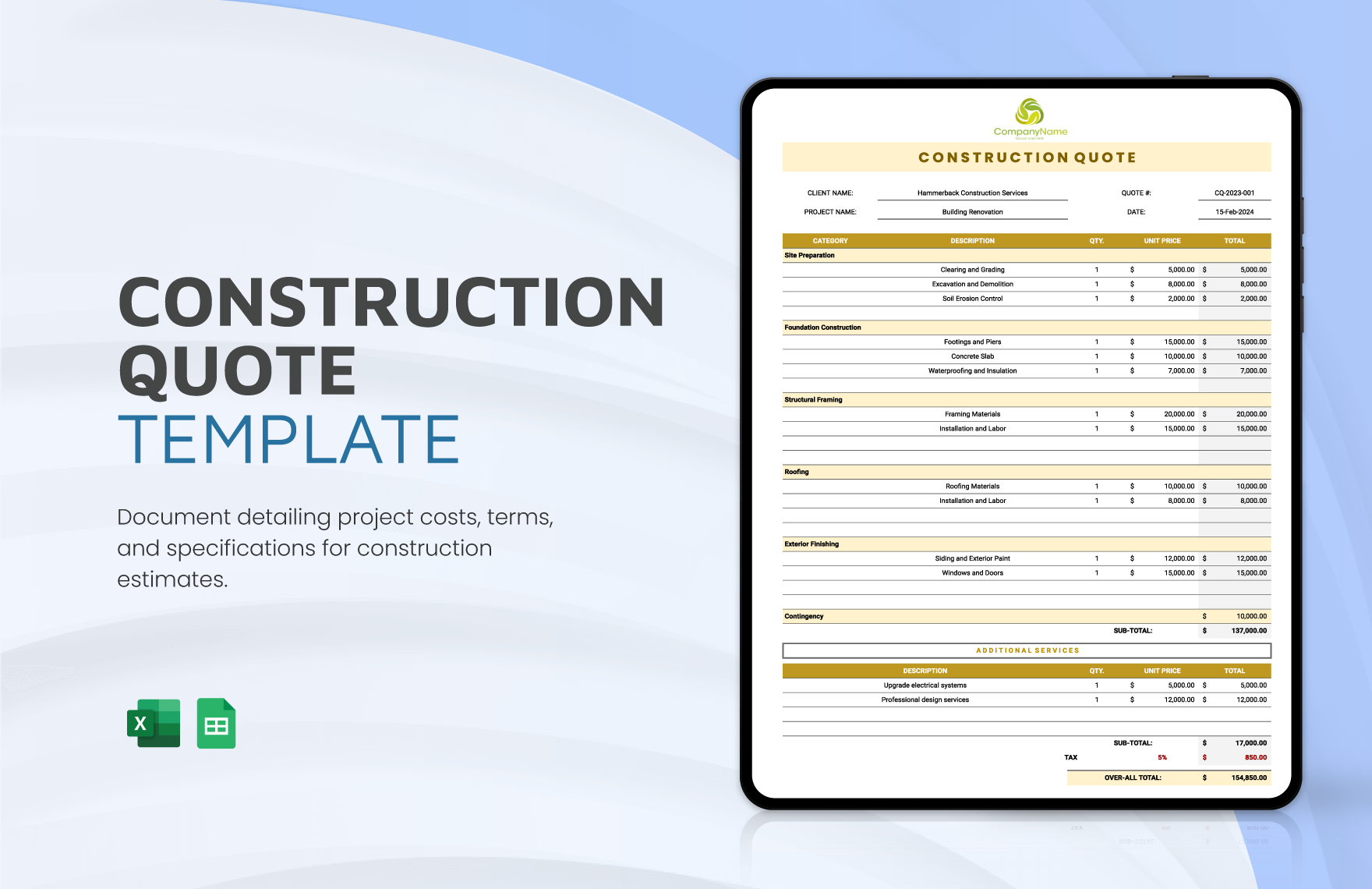 Construction Quote Template