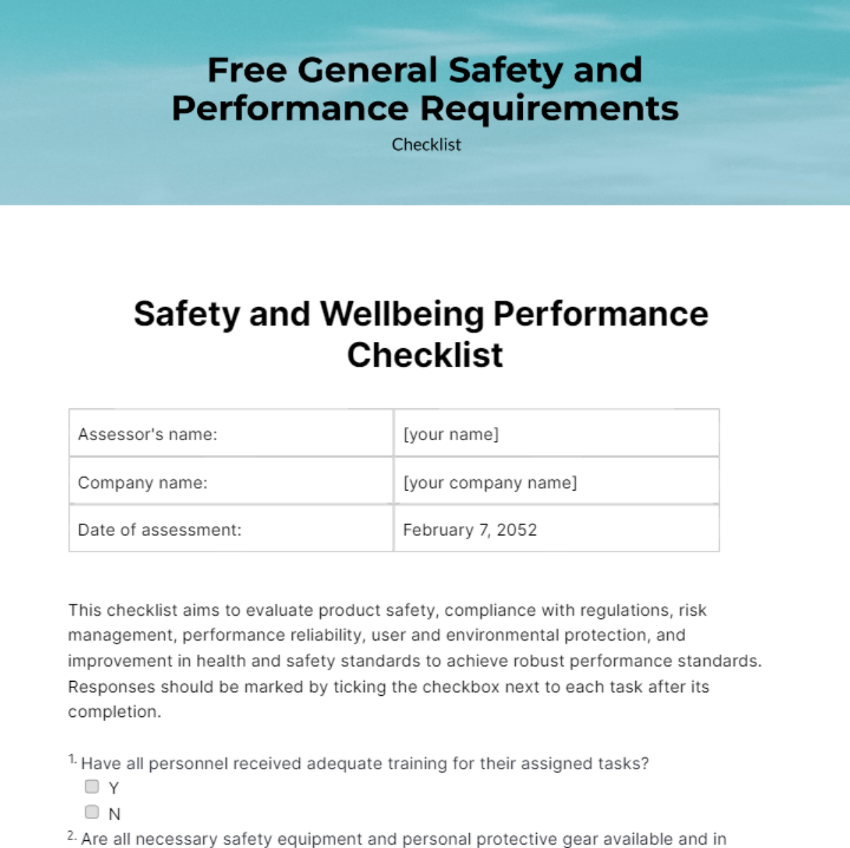 General Safety and Performance Requirements Checklist Template