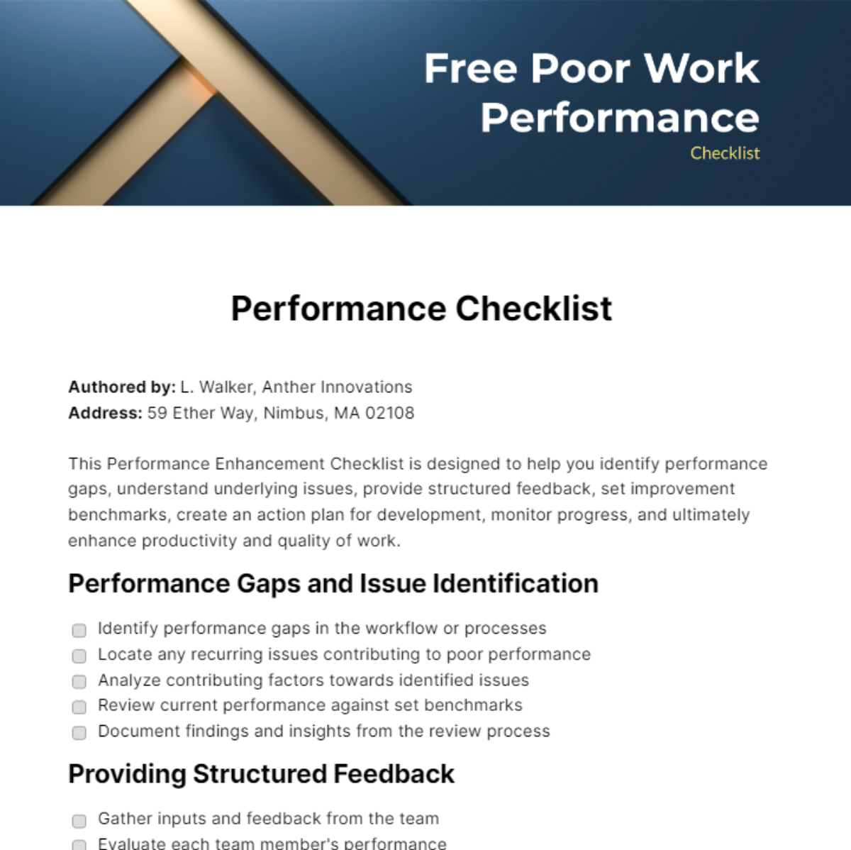 Poor Work Performance Checklist Template Edit Online & Download