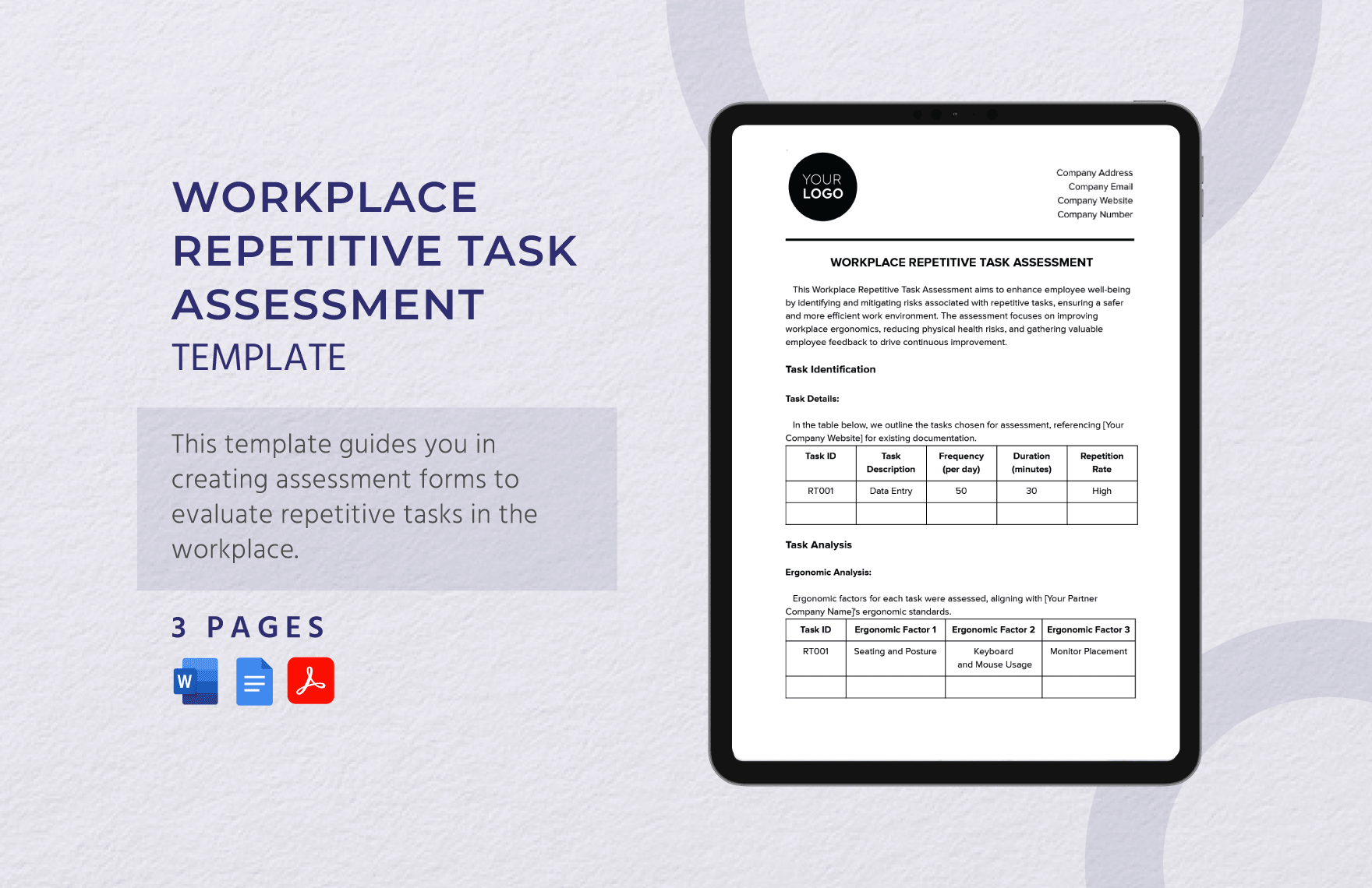 Workplace Repetitive Task Assessment Template