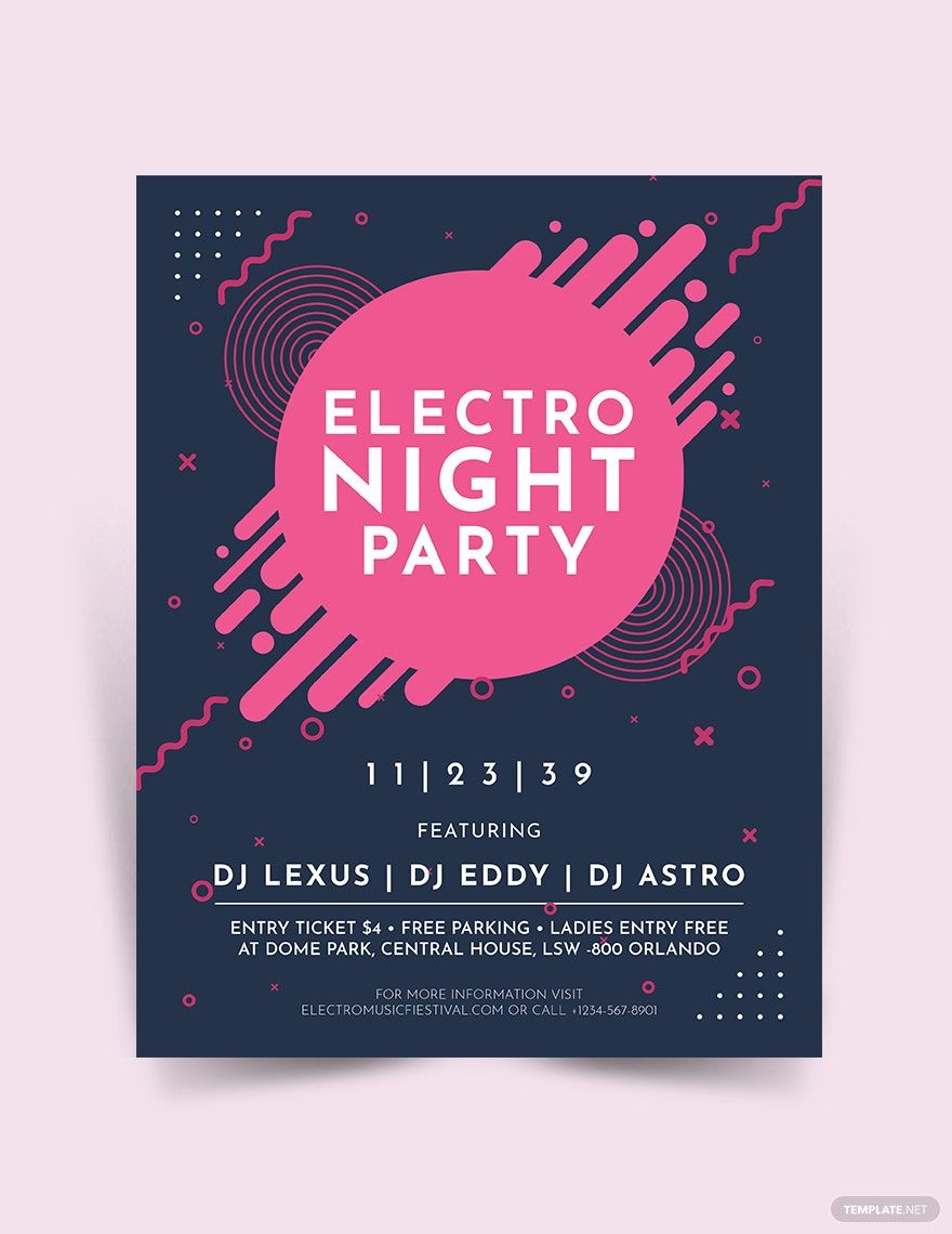 Free Electro Party Night Flyer Template in Word, Google Docs, Illustrator, PSD, Apple Pages, Publisher, InDesign