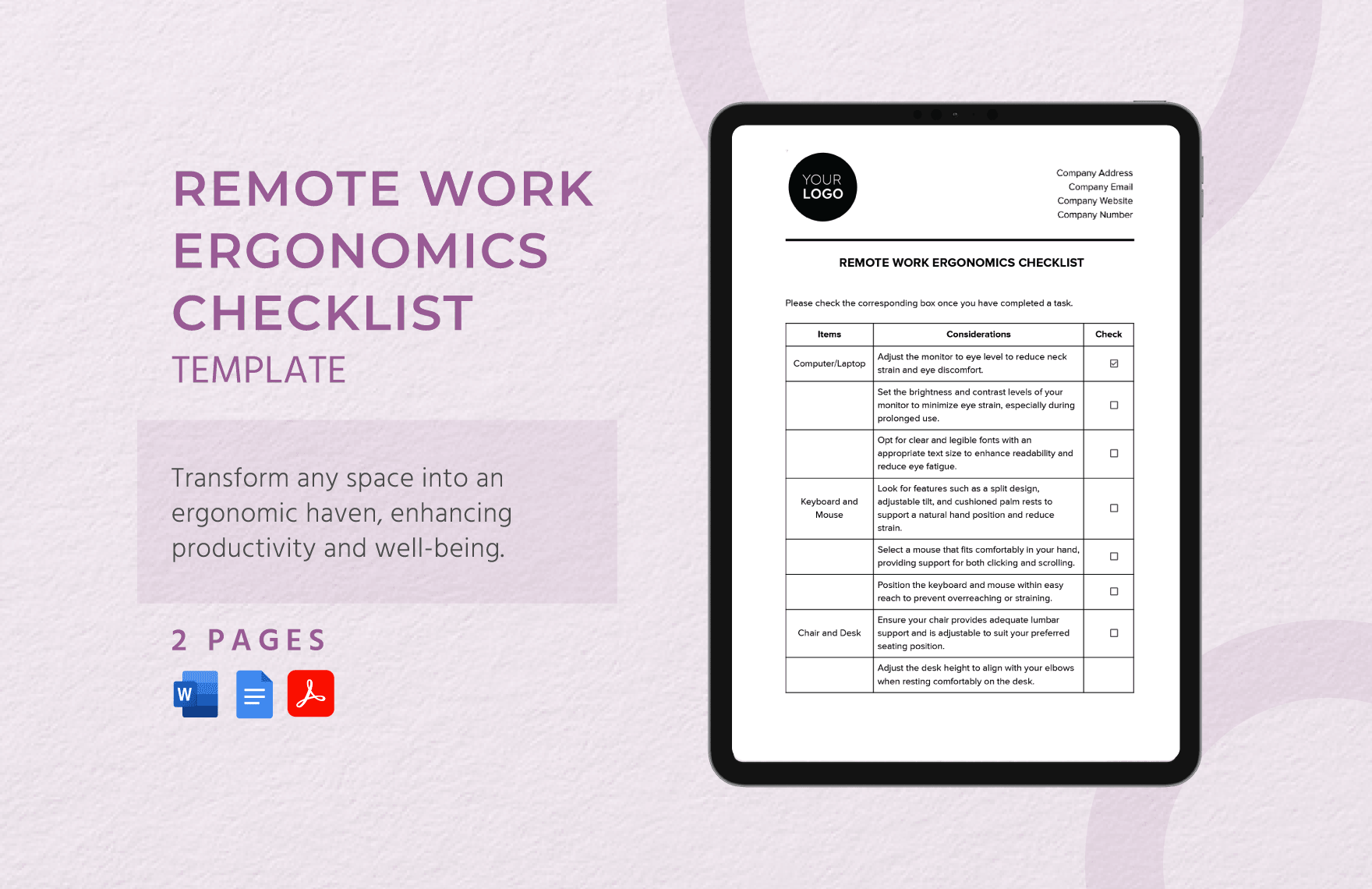 Remote Work Ergonomics Checklist Template