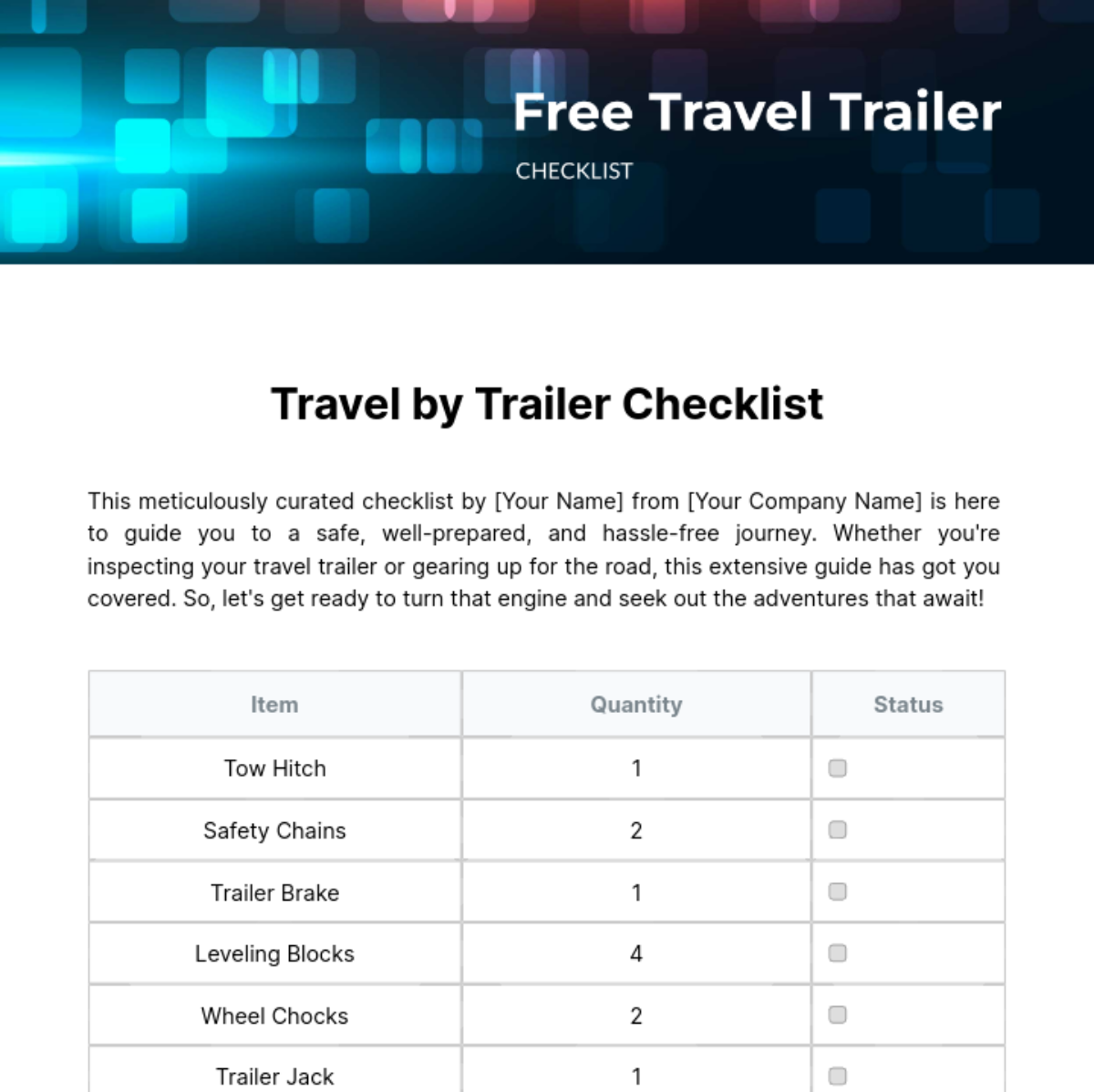 Travel Trailer Checklist Template