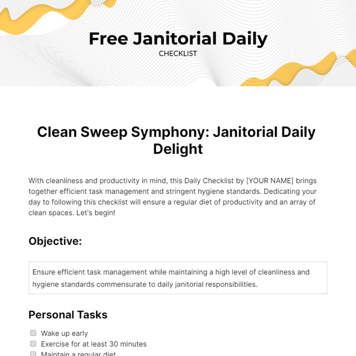 Janitorial Daily Checklist Template