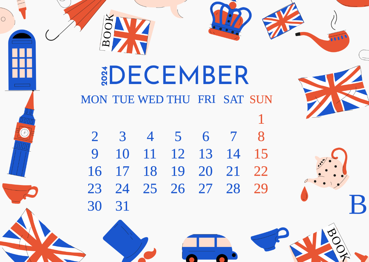 December Calendar 2024 UK Template