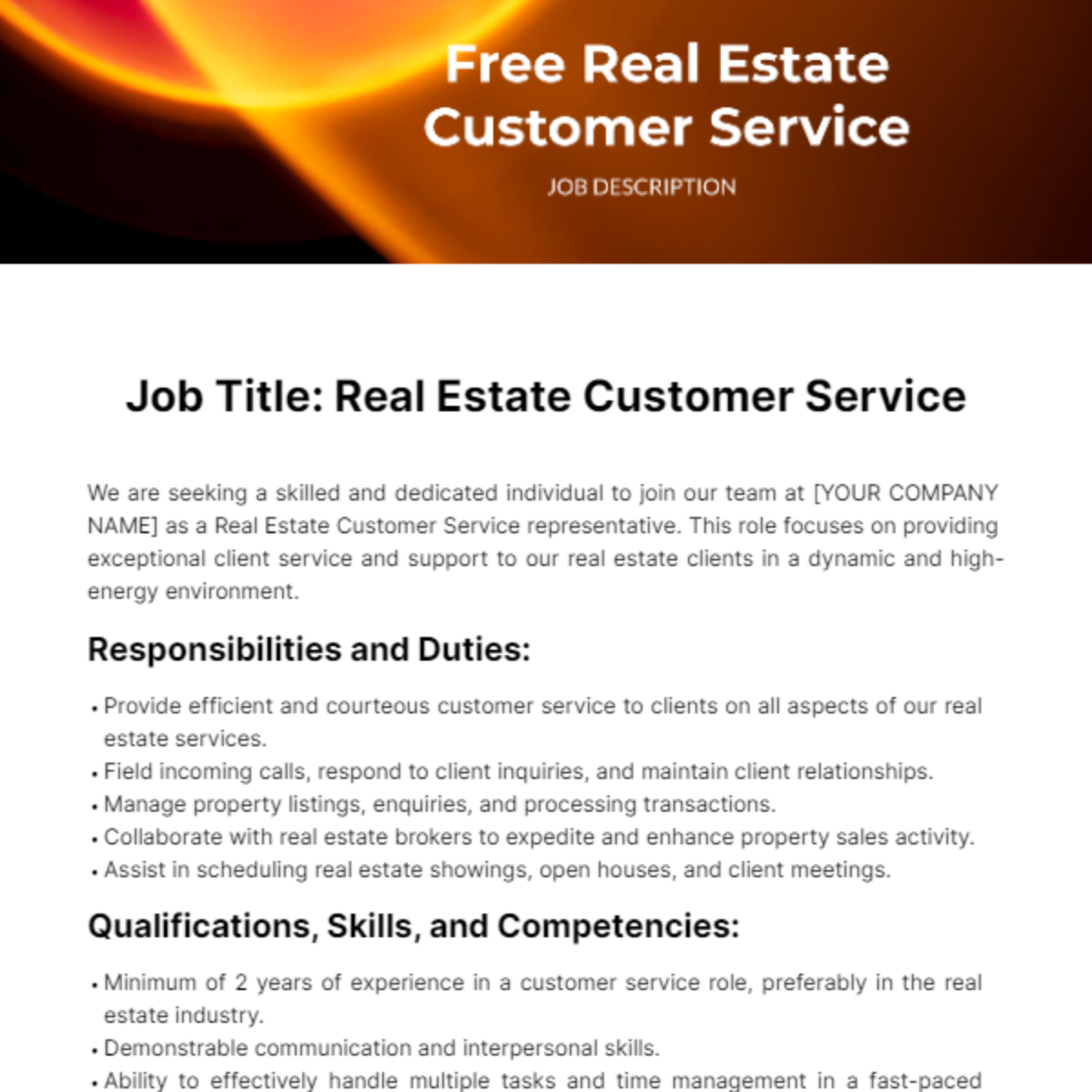 Real Estate Customer Service Job Description Template Edit Online 